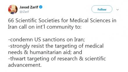 Zarif ruft Weltbevölkerung auf, anti-iranische US-Sanktionen zu verurteilen